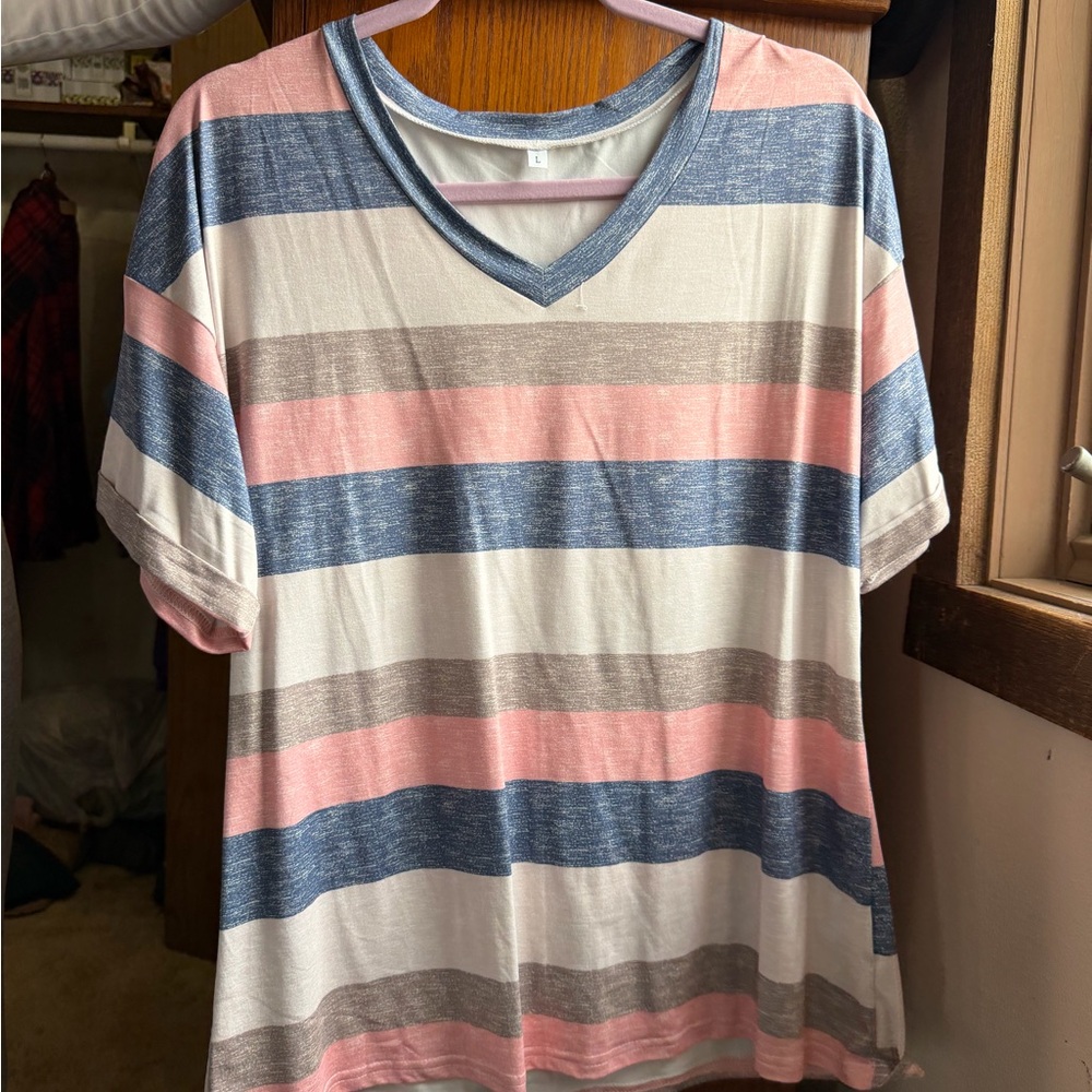 Amazon Essentials Women's Striped Short Sleeve Tee - Blue, Pink, White, Brown